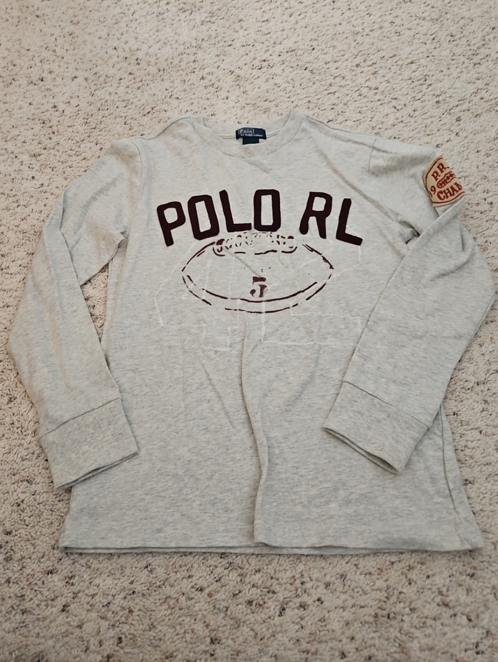 Polo Ralph Lauren Boys Gray Long Sleeve Embroidered Football Shirt  10-12
